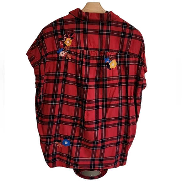 Madewell Red Embroidered CentralShirt in Dahl Plaid Check Top Oversized Size - M - Picture 3 of 7